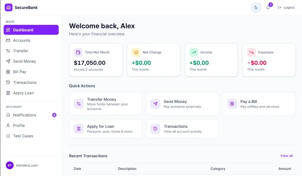 Bank demo app preview
