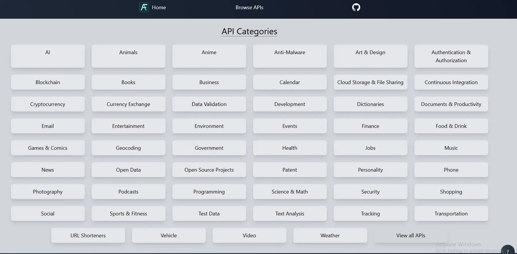 Free APIs directory website preview