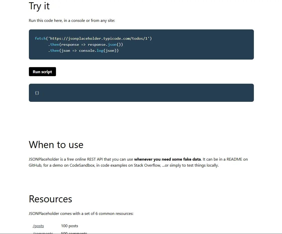 JSONPlaceholder website preview